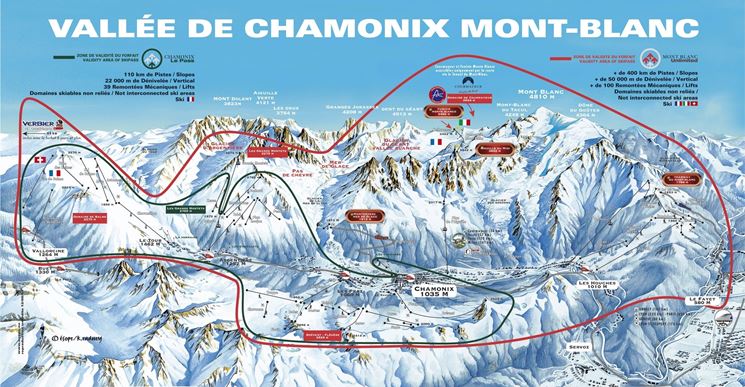 complesso sciistico e le piste di Chamonix