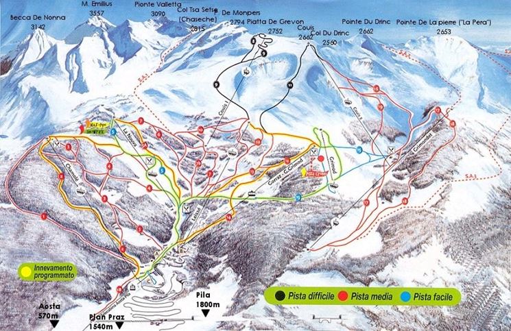 Mappa delle piste da sci di Pila