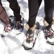 Due escursionisti con racchette da neve ai piedi